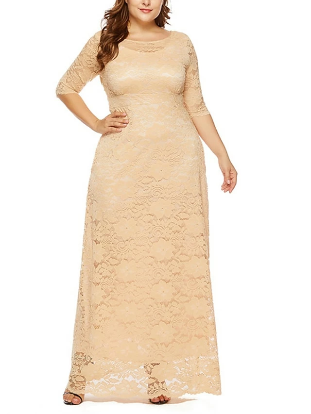 Women‘s Plus Size Curve Party Dress Floral Crew Neck Lace 3/4 Length Sleeve Spring Fall Work Prom Dress Maxi Long Dress Party Daily Dress 8 Women‘s Plus Size Curve Party Dress Floral Crew Neck Lace 3/4 Length Sleeve Spring Fall Work Prom Dress Maxi Long Dress Party Daily Dress - Image 6