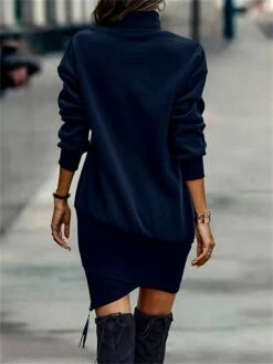 Women's Casual Dress Sweatshirt Dress Winter Dress Mini Dress Asymmetrical Outdoor Street Daily Fashion Streetwear Stand Collar Long Sleeve 2023 Loose Fit Black Wine Army Green Color S M L XL XXL Size -LIGHTINTHEBOX Shop kccfxd1693559005824