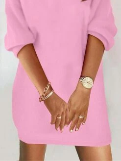 Women's Casual Dress Sweatshirt Dress Winter Dress Mini Dress Ruched Outdoor Street Daily Fashion Streetwear V Neck Long Sleeve 2023 Loose Fit Pink Color S M L XL XXL Size -LIGHTINTHEBOX Shop kcnrxg1693880065071