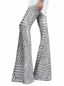 Women's Bootcut Bell Bottom Pants Trousers Full Length Sequins Micro-elastic High Waist Fashion Streetwear Party Street Silver Black Gold S M Summer Fall -LIGHTINTHEBOX Shop kdcsdi1693295362839