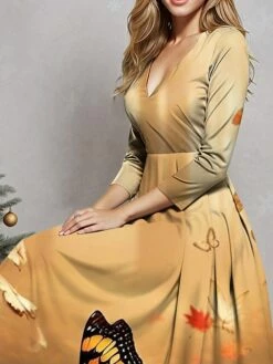 Women's Party Dress Cocktail Dress Wedding Guest Dress Midi Dress Yellow 3/4 Length Sleeve Floral Pocket Spring Fall Winter Deep V Fashion Winter Dress Wedding Guest Vacation 2023 S M L XL XXL 3XL -LIGHTINTHEBOX Shop kddnby1697189324666