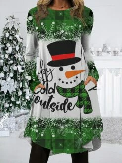 Women's Christmas Work Dress Casual Dress Fashion Winter DressDaily Midi Dress Pocket Print Crew Neck Long Sleeve Santa Claus Snowman Regular Fit Wine Purple Green Fall Winter S M L XL XXL
