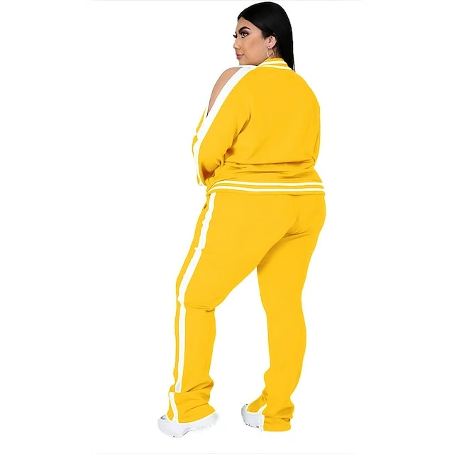 Women's Tracksuit Sweatsuit 2 Piece Athletic Winter Long Sleeve Thermal Warm Breathable Soft Fitness Running Jogging Sportswear Activewear Striped Black Yellow Light Green 8 Women's Tracksuit Sweatsuit 2 Piece Athletic Winter Long Sleeve Thermal Warm Breathable Soft Fitness Running Jogging Sportswear Activewear Striped Black Yellow Light Green - Image 6