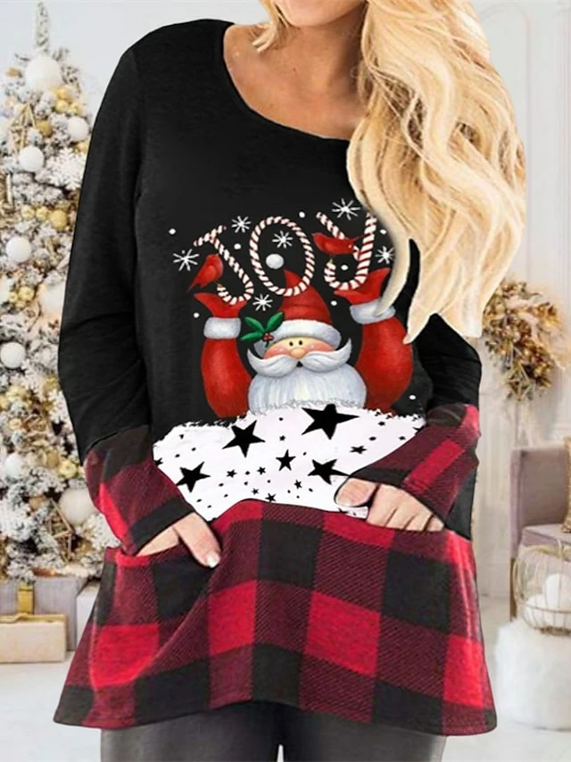Women's Plus Size Christmas T Shirt Dress Tee Dress Plaid Crew Neck Print Long Sleeve Spring Fall Casual Mini Dress Daily Dress 3 Women's Plus Size Christmas T Shirt Dress Tee Dress Plaid Crew Neck Print Long Sleeve Spring Fall Casual Mini Dress Daily Dress