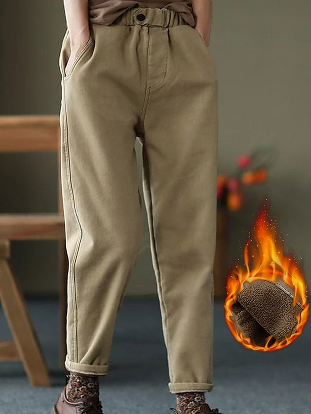 Women's Slacks Baggy Full Length Cotton Baggy Micro-elastic Mid Waist Fashion Streetwear Outdoor Street Black Plush Khaki Fleece M 80-100 Catties XL 120-140 Catties Fall Winter 3 Women's Slacks Baggy Full Length Cotton Baggy Micro-elastic Mid Waist Fashion Streetwear Outdoor Street Black Plush Khaki Fleece M 80-100 Catties XL 120-140 Catties Fall Winter
