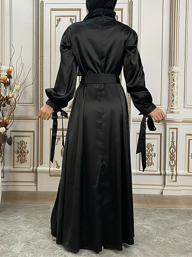 Women's Long Dress Maxi Dress Party Dress Casual Dress Satin Dress Pure Color Fashion Streetwear Outdoor Daily Holiday Lace Up Ruched Long Sleeve Stand Collar Dress Loose Fit Black Royal Blue Purple 5 Women's Long Dress Maxi Dress Party Dress Casual Dress Satin Dress Pure Color Fashion Streetwear Outdoor Daily Holiday Lace Up Ruched Long Sleeve Stand Collar Dress Loose Fit Black Royal Blue Purple - Image 3