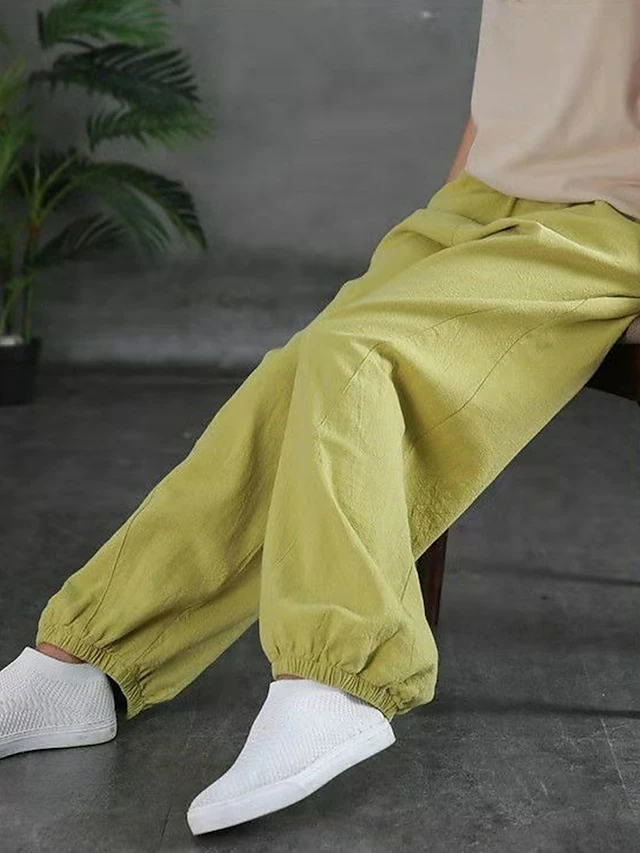 Women's Sweatpants Linen Pants Pants Trousers Full Length Vacation Vintage Street Daily Light Yellow Black M L Fall Winter 9 Women's Sweatpants Linen Pants Pants Trousers Full Length Vacation Vintage Street Daily Light Yellow Black M L Fall Winter - Image 7