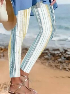 Women's Slim White / White Classic Soft Daily Wear Streetwear Ankle-Length Lightweight Striped S M L XL XXL