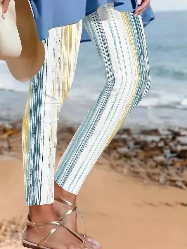 Women's Slim White / White Classic Soft Daily Wear Streetwear Ankle-Length Lightweight Striped S M L XL XXL 3 Women's Slim White / White Classic Soft Daily Wear Streetwear Ankle-Length Lightweight Striped S M L XL XXL