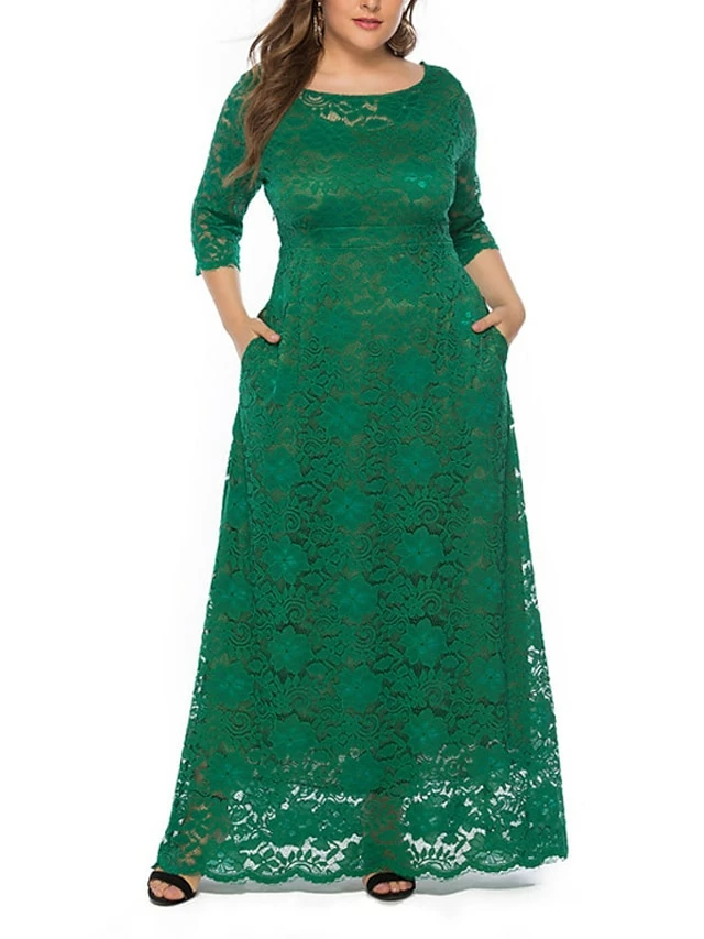 Women‘s Plus Size Curve Party Dress Floral Crew Neck Lace 3/4 Length Sleeve Spring Fall Work Prom Dress Maxi Long Dress Party Daily Dress 3 Women‘s Plus Size Curve Party Dress Floral Crew Neck Lace 3/4 Length Sleeve Spring Fall Work Prom Dress Maxi Long Dress Party Daily Dress