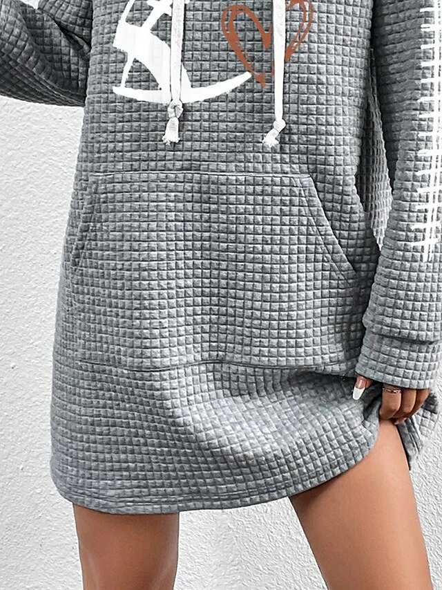 Women's Casual Dress Hoodie Dress Winter Dress Heart Football Pocket Print Hooded Mini Dress Fashion Streetwear Outdoor Daily Long Sleeve Loose Fit Gray Fall Winter S M L XL XXL 4 Women's Casual Dress Hoodie Dress Winter Dress Heart Football Pocket Print Hooded Mini Dress Fashion Streetwear Outdoor Daily Long Sleeve Loose Fit Gray Fall Winter S M L XL XXL - Image 2
