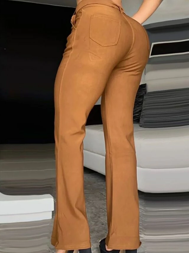 Women's Pants Plus Size Curve Trousers Full Length Fashion Streetwear Street Daily Brown S M Fall Winter 4 Women's Pants Plus Size Curve Trousers Full Length Fashion Streetwear Street Daily Brown S M Fall Winter - Image 2