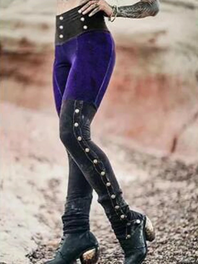 Women's Tights Leggings Cotton Blend Red Blue Green Mid Waist Fashion Halloween Casual Weekend Micro-elastic Ankle-Length Comfort Color Block S M L XL XXL 5 Women's Tights Leggings Cotton Blend Red Blue Green Mid Waist Fashion Halloween Casual Weekend Micro-elastic Ankle-Length Comfort Color Block S M L XL XXL - Image 3