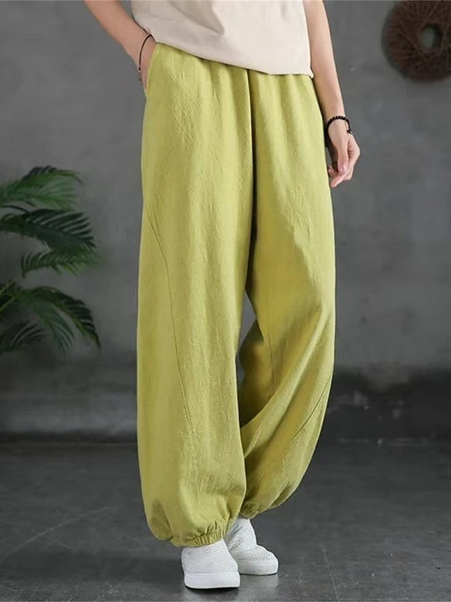 Women's Sweatpants Linen Pants Pants Trousers Full Length Vacation Vintage Street Daily Light Yellow Black M L Fall Winter 4 Women's Sweatpants Linen Pants Pants Trousers Full Length Vacation Vintage Street Daily Light Yellow Black M L Fall Winter - Image 2