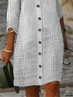 Women's Shirt Dress Casual Dress Cotton Linen Dress Midi Dress Cotton Blend Modern Casual Outdoor Daily Vacation Shirt Collar Button Print 3/4 Length Sleeve Summer Spring Fall 2023 Regular Fit Gray -LIGHTINTHEBOX Shop kibfhu1687931085738