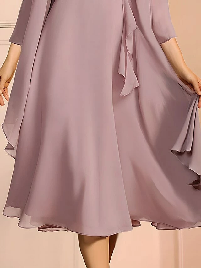 Women's Two Piece Dress Set Casual Dress Lace Dress Outdoor Daily Fashion Elegant Lace Ruffle Midi Dress Crew Neck 3/4 Length Sleeve Plain Regular Fit Purple Summer Spring S M L XL XXL 5 Women's Two Piece Dress Set Casual Dress Lace Dress Outdoor Daily Fashion Elegant Lace Ruffle Midi Dress Crew Neck 3/4 Length Sleeve Plain Regular Fit Purple Summer Spring S M L XL XXL - Image 3