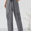 Women's Cargo Pants Pants Trousers Full Length Cotton Pocket Micro-elastic High Waist Fashion Streetwear Street Daily Dark Grey Black S M Summer Fall -LIGHTINTHEBOX Shop kielue1691047620223