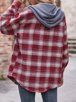 Women's Shirt Blouse Black Red Blue Plaid Pocket Print Long Sleeve Casual Daily Basic Hooded Regular Fit Fall & Winter -LIGHTINTHEBOX Shop kivads1691664826544