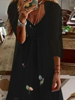 Women's Casual Dress Dress Set Two Piece Dress Midi Dress Black Long Sleeve Floral Print Fall Winter Autumn V Neck Casual Winter Dress Fall Dress Loose Fit 2023 S M L XL XXL 3XL 4XL 5XL -LIGHTINTHEBOX Shop kjexgr1662027980719