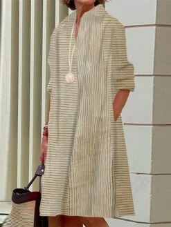 Women's Shirt Dress Casual Dress Midi Dress Outdoor Office Daily Polyester Fashion Modern Shirt Collar Button Pocket Long Sleeve Summer Spring Fall 2023 Loose Fit Pink Blue Green Striped S M L XL 2XL -LIGHTINTHEBOX Shop kjltqk1690436905529