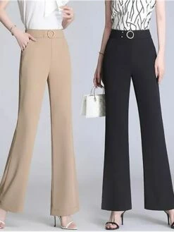 Women's Dress Pants Bell Bottom Pants Trousers Full Length Fashion Work Office Street White Khaki M L Fall Winter