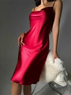 Women's Satin Dress Strap Dress Midi Dress Luxury Sexy Backless Split Solid Color Strap Party Lounge Black Champagne 2023 Summer Spring S M L XL -LIGHTINTHEBOX Shop kklbpk1692858257861