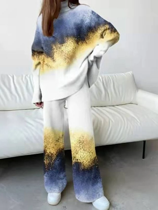 Women's Plus Size Sweatshirt Pants Sets Yellow Red Blue Graphic Print Long Sleeve Casual Holiday Fashion Turtleneck Regular Fit Fall & Winter 5 Women's Plus Size Sweatshirt Pants Sets Yellow Red Blue Graphic Print Long Sleeve Casual Holiday Fashion Turtleneck Regular Fit Fall & Winter - Image 3