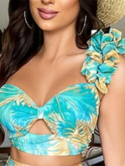 Women's Dress Set Two Piece Dress Skirt Set Long Dress Maxi Dress Green Sleeveless Floral Backless Summer Spring One Shoulder Stylish 2023 S M L XL -LIGHTINTHEBOX Shop klggzc1639466632219