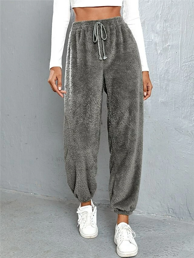 Women's Fleece Pants Sweatpants Chinos Pants Trousers Flannel Dark Brown Black Pink High Waist Fashion Streetwear Daily Wear Vacation Casual Daily Micro-elastic Full Length Comfy Solid Colored XS S M 4 Women's Fleece Pants Sweatpants Chinos Pants Trousers Flannel Dark Brown Black Pink High Waist Fashion Streetwear Daily Wear Vacation Casual Daily Micro-elastic Full Length Comfy Solid Colored XS S M - Image 2