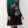 Women's Work Dress Casual Dress Fashion Winter Dress Daily Mini Dress Print Turtleneck Long Sleeve Dandelion Regular Fit Blue Dark Green Green Fall Winter S M L XL XXL -LIGHTINTHEBOX Shop klzwfr1694490791161