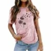 Women's T Shirt Tee Cotton 100% Cotton Pea Green Black White Graphic Dandelion Flower / Floral Basic Print Short Sleeve Home Daily Date Basic Round Neck Regular Fit T-shirt Sleeve Summer -LIGHTINTHEBOX Shop kmcyvm1655203087608