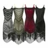 Women's Retro 1920s Fringe Dress Midi Dress Party Halloween Sequins Tassel Fringe Geometric Spaghetti Strap Sleeveless Regular Fit Spring Fall 2023 Silver Black S M L XL