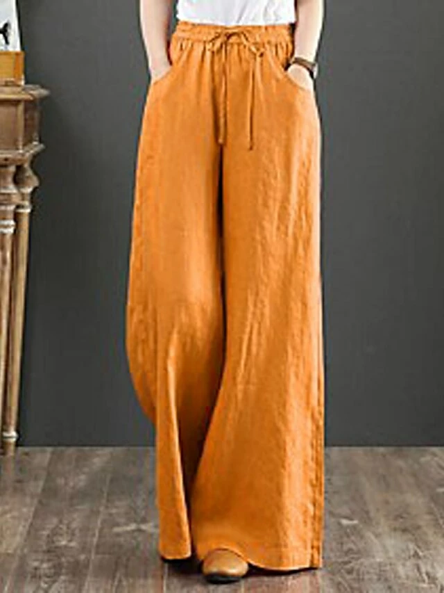 Women's Culottes Wide Leg Gauchos Pants Chinos Full Length Cotton Baggy Micro-elastic Mid Waist Vintage Chinese Style Daily Weekend Black White S M Spring 4 Women's Culottes Wide Leg Gauchos Pants Chinos Full Length Cotton Baggy Micro-elastic Mid Waist Vintage Chinese Style Daily Weekend Black White S M Spring - Image 2