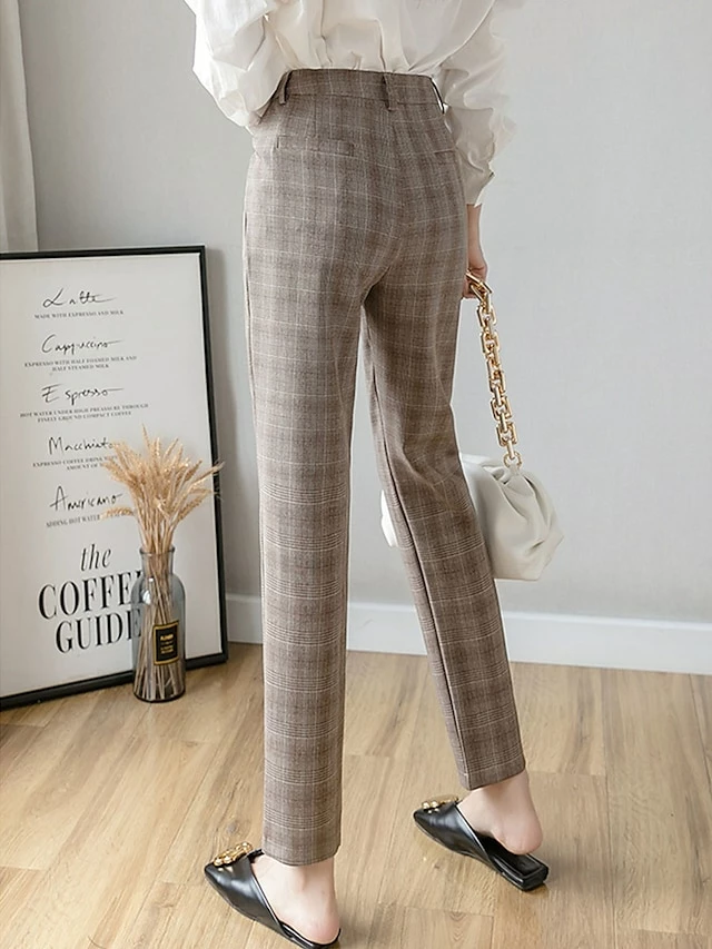 Women's Dress Pants Cropped Pants Ankle-Length Cotton Print Micro-elastic High Waist Fashion Streetwear Formal Work Grey Coffee S M Fall Winter 17 Women's Dress Pants Cropped Pants Ankle-Length Cotton Print Micro-elastic High Waist Fashion Streetwear Formal Work Grey Coffee S M Fall Winter - Image 15