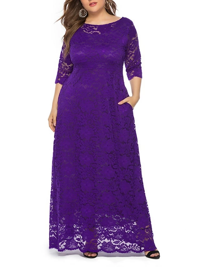 Women‘s Plus Size Curve Party Dress Floral Crew Neck Lace 3/4 Length Sleeve Spring Fall Work Prom Dress Maxi Long Dress Party Daily Dress 14 Women‘s Plus Size Curve Party Dress Floral Crew Neck Lace 3/4 Length Sleeve Spring Fall Work Prom Dress Maxi Long Dress Party Daily Dress - Image 12