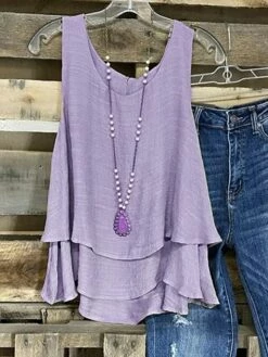 Women's Plus Size Tank Top Black Blue Purple Plain Layered Sleeveless Casual Basic U Neck Regular Fit -LIGHTINTHEBOX Shop kpeojo1680091275124