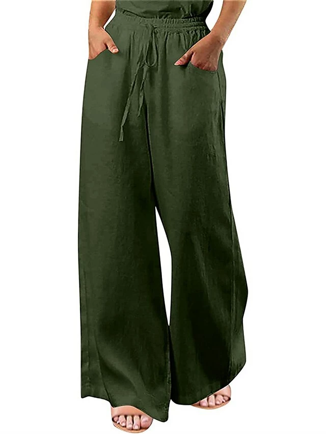 Women's Wide Leg Linen Pants Pants Trousers Full Length Linen / Cotton Blend Pocket Baggy Micro-elastic Mid Waist Fashion Streetwear Daily Daily Wear Claret Navy S M Summer Spring 21 Women's Wide Leg Linen Pants Pants Trousers Full Length Linen / Cotton Blend Pocket Baggy Micro-elastic Mid Waist Fashion Streetwear Daily Daily Wear Claret Navy S M Summer Spring - Image 19