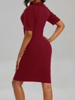 Women's Work Dress Sheath Dress Semi Formal Dress Fashion Office Daily Workfashion Midi Dress Ruched Shirt Collar Half Sleeve Plain Slim Black Wine Navy Blue Fall Winter S M L XL XXL -LIGHTINTHEBOX Shop kqbfny1695030988739