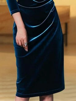 Women's Party Dress Velvet Dress Cocktail Dress Midi Dress Blue 3/4 Length Sleeve Pure Color Ruched Spring Fall Winter V Neck Fashion Birthday Wedding Guest Fall Dress 2023 M L XL XXL 3XL 4XL -LIGHTINTHEBOX Shop kqeedp1693807439517