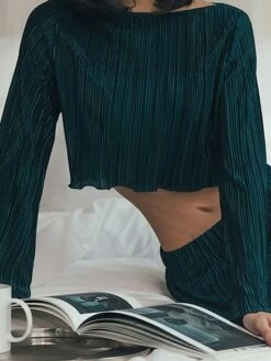 Women's Two Piece Dress Set Casual Dress Skirt Set Outdoor Daily Fashion Streetwear Pleated Midi Dress Crew Neck Long Sleeve Plain Regular Fit Blue Green Rose Red Fall Winter S M L -LIGHTINTHEBOX Shop krenom1693534945995