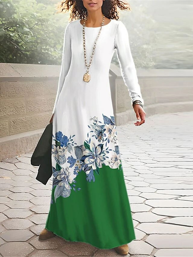 Women's T Shirt Dress Casual Dress Winter Dress Floral Print Crew Neck Long Dress Maxi Dress Fashion Streetwear Outdoor Street Long Sleeve Regular Fit White Yellow Red Spring Fall S M L XL XXL 5 Women's T Shirt Dress Casual Dress Winter Dress Floral Print Crew Neck Long Dress Maxi Dress Fashion Streetwear Outdoor Street Long Sleeve Regular Fit White Yellow Red Spring Fall S M L XL XXL - Image 3