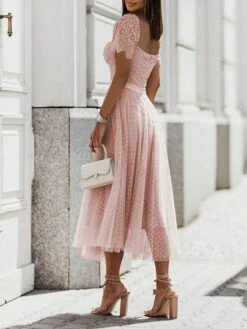 Women's Party Dress Corset Dress Lace Dress Midi Dress Black Pink Fuchsia Short Sleeve Polka Dot Lace Summer Spring Square Neck Fashion Birthday Wedding Guest Vacation Slim S M L XL -LIGHTINTHEBOX Shop ksvpgj1685081644762