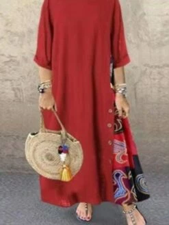 Women's Plus Size Holiday Dress Print Crew Neck Print Long Sleeve Winter Fall Vintage Casual Maxi Long Dress Daily Holiday Dress -LIGHTINTHEBOX Shop ktjvnv1637652321703