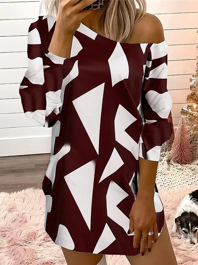 Women's Casual Dress Sweatshirt Dress Winter Dress Geometric Color Block Cold Shoulder Print One Shoulder Mini Dress Fashion Streetwear Outdoor Daily Long Sleeve Loose Fit Black Wine Navy Blue Fall 4 Women's Casual Dress Sweatshirt Dress Winter Dress Geometric Color Block Cold Shoulder Print One Shoulder Mini Dress Fashion Streetwear Outdoor Daily Long Sleeve Loose Fit Black Wine Navy Blue Fall - Image 2