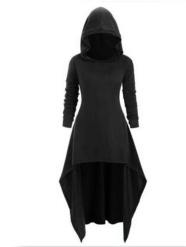Women‘s Halloween Dress Casual Dress Hoodie Dress Midi Dress Gothic Basic Outdoor Vacation V Neck Pure Color Solid Color Regular Fit Black Red S M L XL XXL 9 Women‘s Halloween Dress Casual Dress Hoodie Dress Midi Dress Gothic Basic Outdoor Vacation V Neck Pure Color Solid Color Regular Fit Black Red S M L XL XXL - Image 7