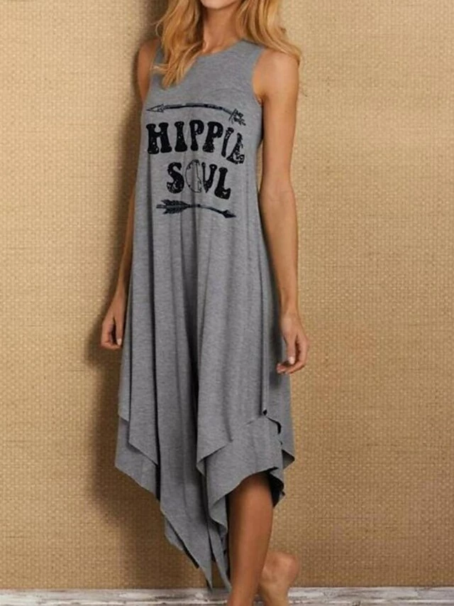 Women's Casual Dress T Shirt Dress Tee Dress Midi Dress Blue Green Khaki Sleeveless Letter Print Summer Spring Crew Neck Fashion 2023 S M L XL XXL 3XL 4XL 5XL 5 Women's Casual Dress T Shirt Dress Tee Dress Midi Dress Blue Green Khaki Sleeveless Letter Print Summer Spring Crew Neck Fashion 2023 S M L XL XXL 3XL 4XL 5XL - Image 3