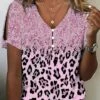 Women's T Shirt Tee Pink Dusty Rose Lavender Graphic Leopard Button Cut Out Print Short Sleeve Weekend Basic V Neck Regular Fit Painting 1 Women's T Shirt Tee Pink Dusty Rose Lavender Graphic Leopard Button Cut Out Print Short Sleeve Weekend Basic V Neck Regular Fit Painting -LIGHTINTHEBOX Shop kvpfrj1684307863575