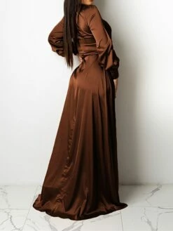 Women‘s Wedding Guest Dress Party Dress Satin Dress Sheath Dress Swing Dress Long Dress Maxi Dress Black Yellow Pink Long Sleeve Pure Color Lace Up Winter Fall Spring V Neck Mature Winter Dress 2023 -LIGHTINTHEBOX Shop kwtszq1643182439993