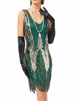 Women's Retro 1920s Sequin Dress Midi Dress Party Halloween Sequins Patchwork Leaf Deep U Sleeveless Regular Fit Spring Fall 2023 Pink Red XS S M L -LIGHTINTHEBOX Shop kxxuhm1692948628543