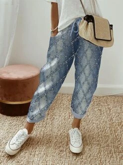 Women's Baggy Cropped Pants Full Length Faux Linen Pocket Baggy Stylish Casual Daily Causal Dark Gray And Blue Robin's Egg Blue S M